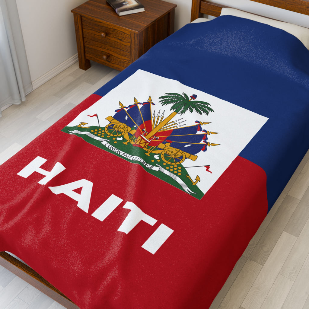 Haiti Flag Velveteen Plush Blanket - Irie Blues Boutique