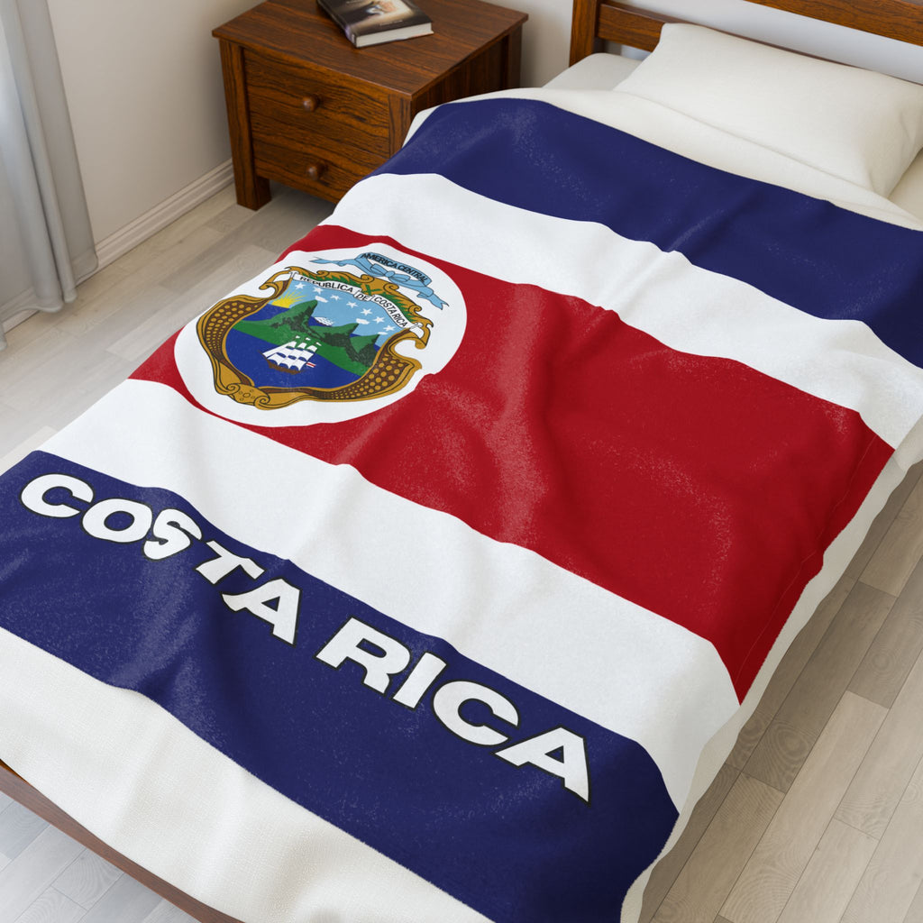 Costa Rica Flag Velveteen Plush Blanket - Irie Blues Boutique