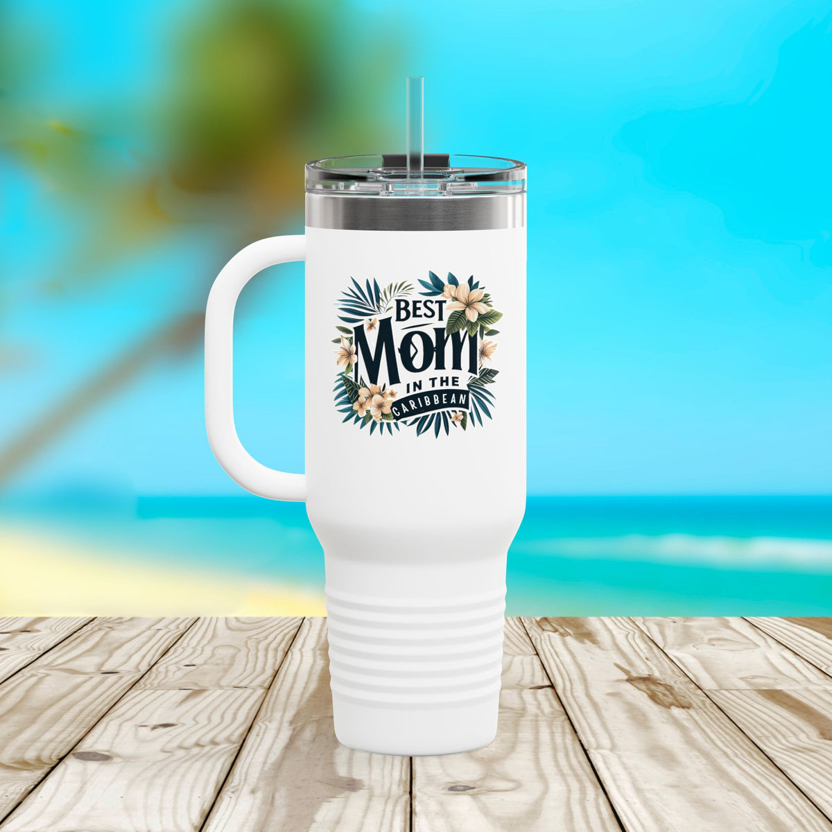 Mom's Best Insulated Travel Mug, 40oz - Floral Design, Gifts for Mom, Mother's Day, Travel Coffee Cup, Beach Trip, Eco-Friendly Mug - Irie Blues Boutique