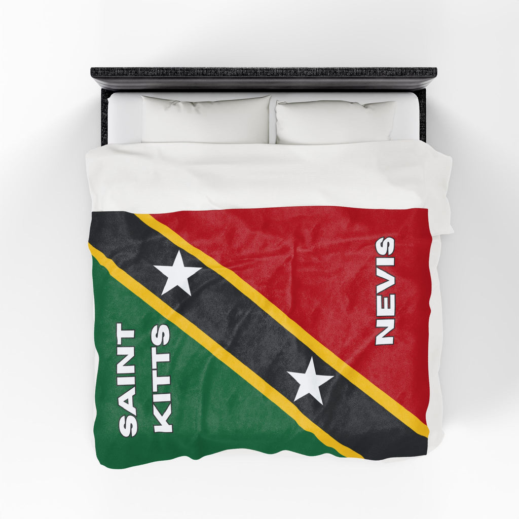 Saint Kitts & Nevis Flag Velveteen Plush Blanket - Irie Blues Boutique