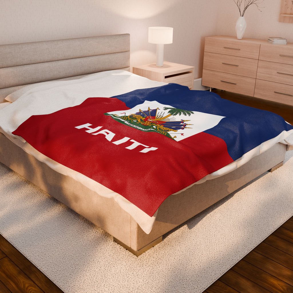 Haiti Flag Velveteen Plush Blanket - Irie Blues Boutique
