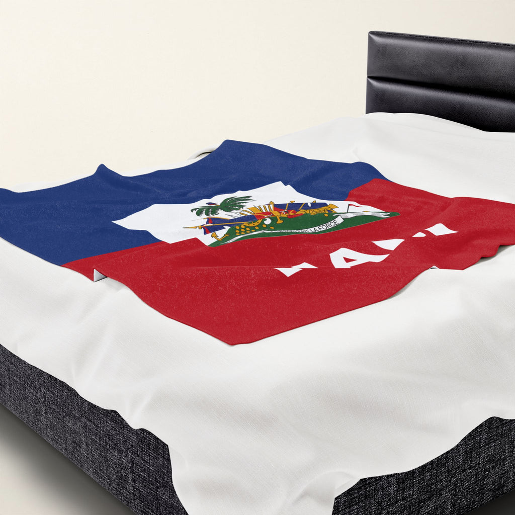 Haiti Flag Velveteen Plush Blanket - Irie Blues Boutique