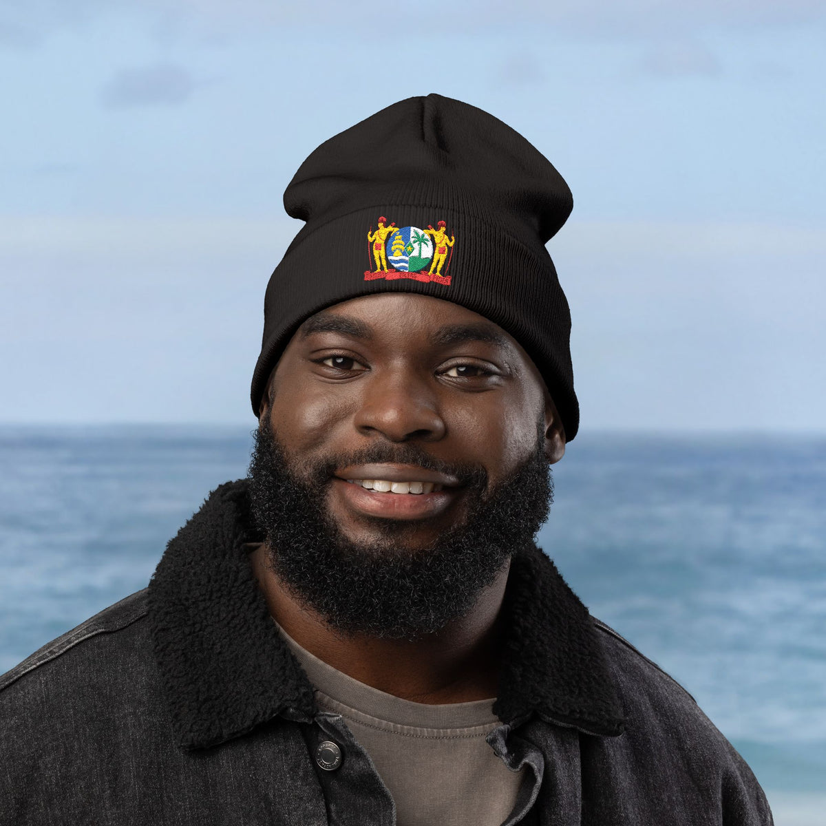 Suriname Coat of Arms Embroidered Knit Beanie - Irie Blues Boutique