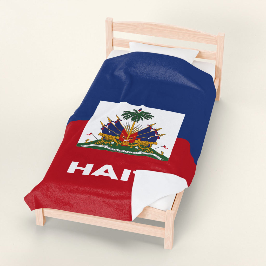 Haiti Flag Velveteen Plush Blanket - Irie Blues Boutique