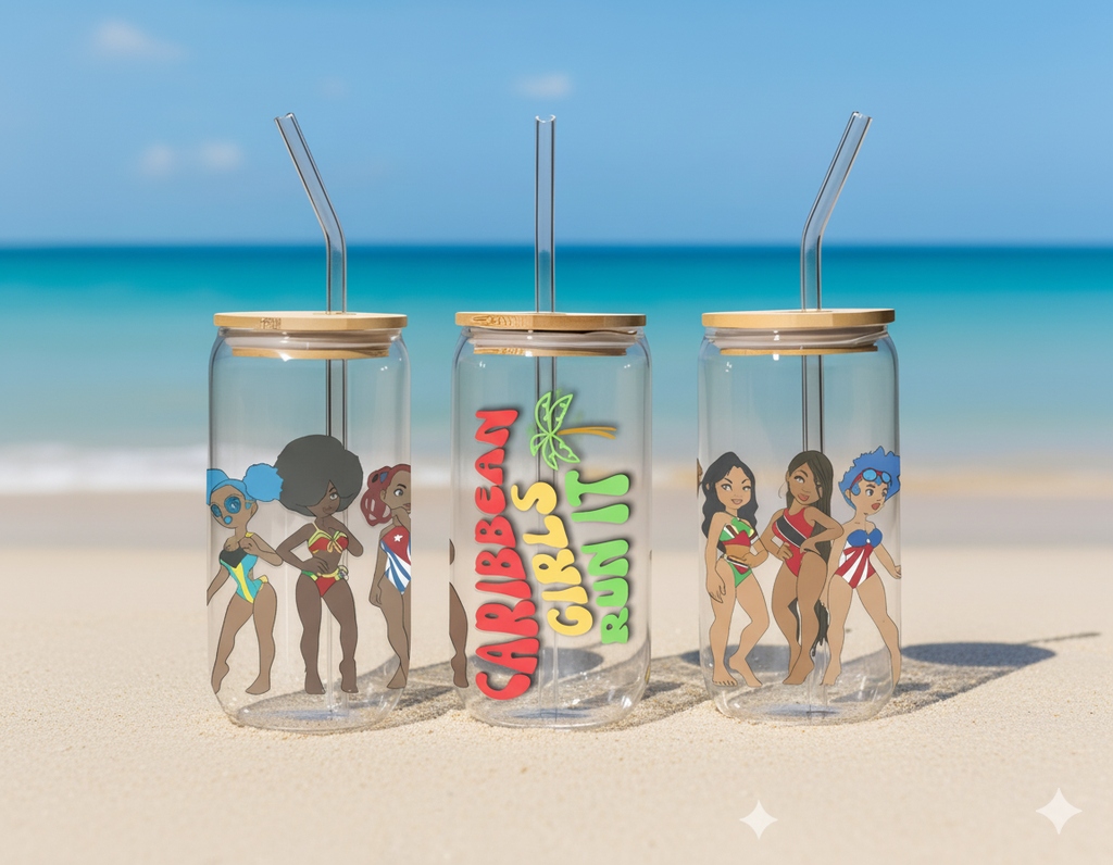 Caribbean Girls Run It 16oz Sipper Glass - Irie Blues Boutique