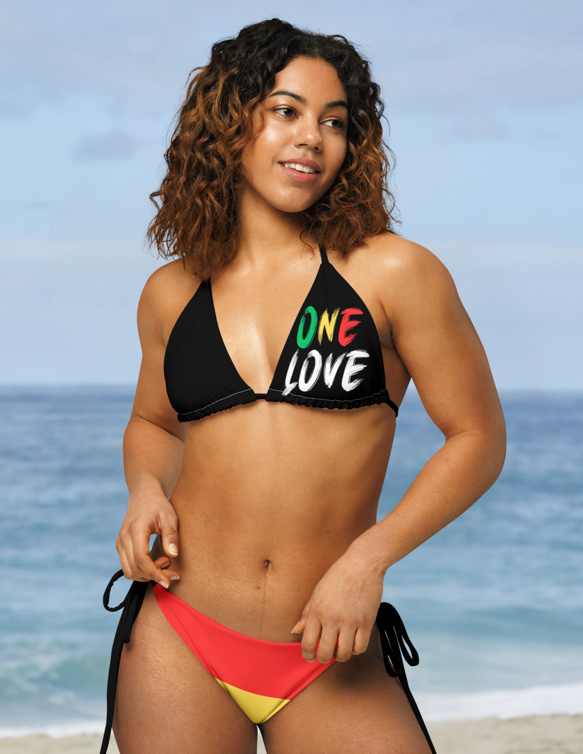 One Love Reggae All Over Print Recycled String Bikini - Irie Blues Boutique