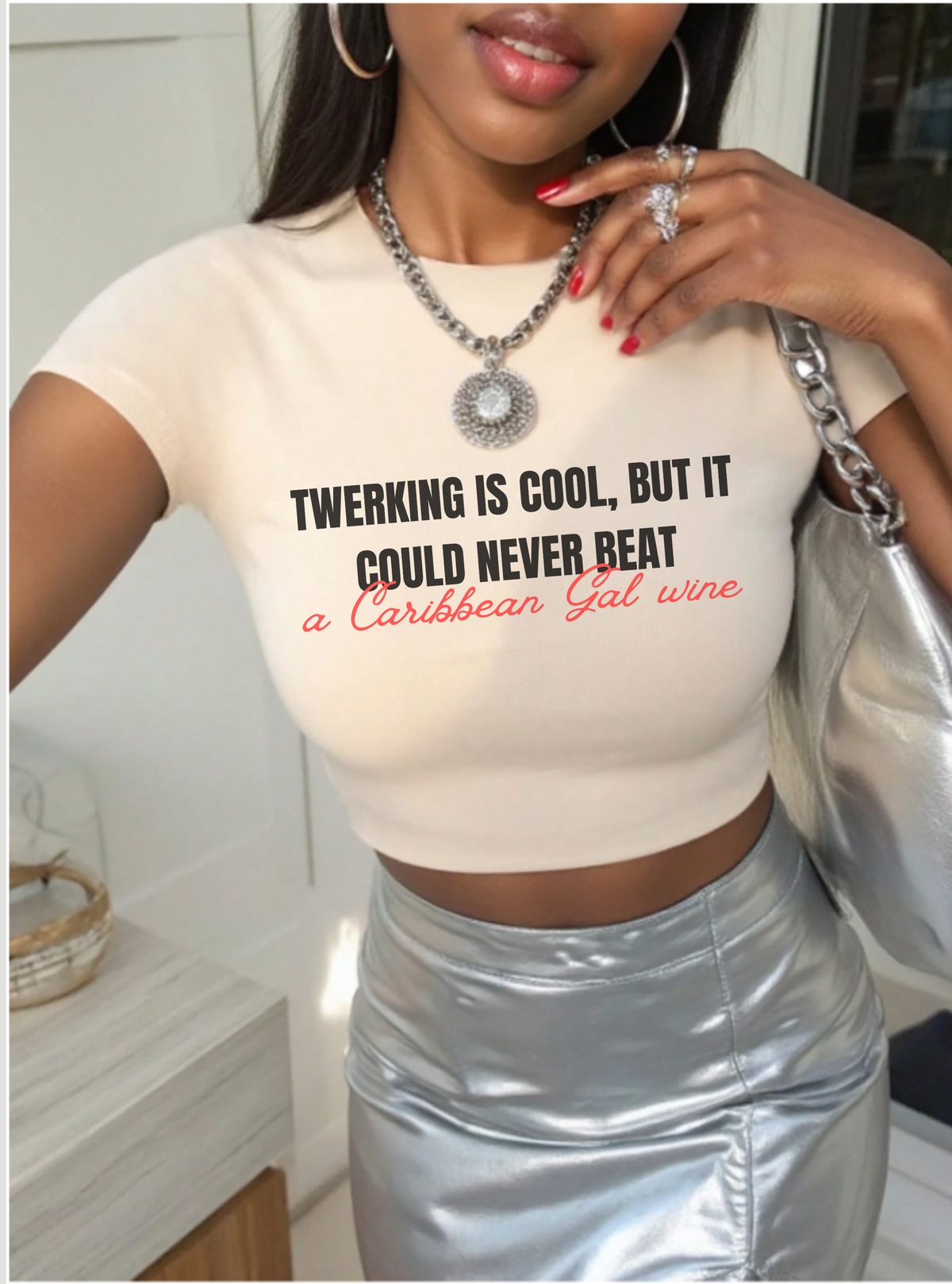 A Caribbean Gal Wine Women's Baby Tee - Irie Blues Boutique