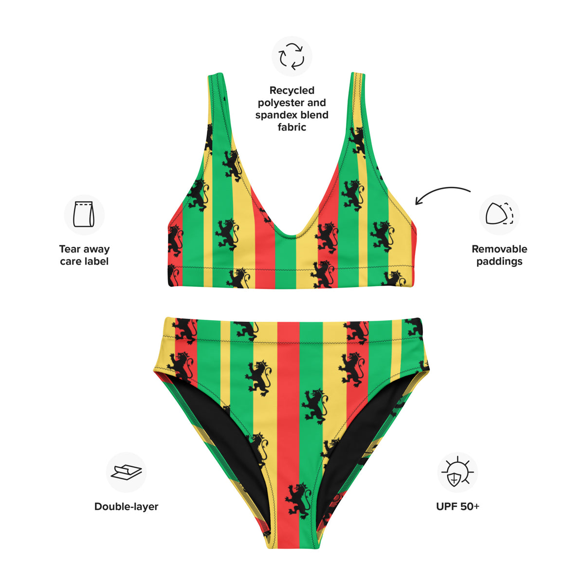 Rasta Reggae High Waisted Bikini - Irie Blues Boutique