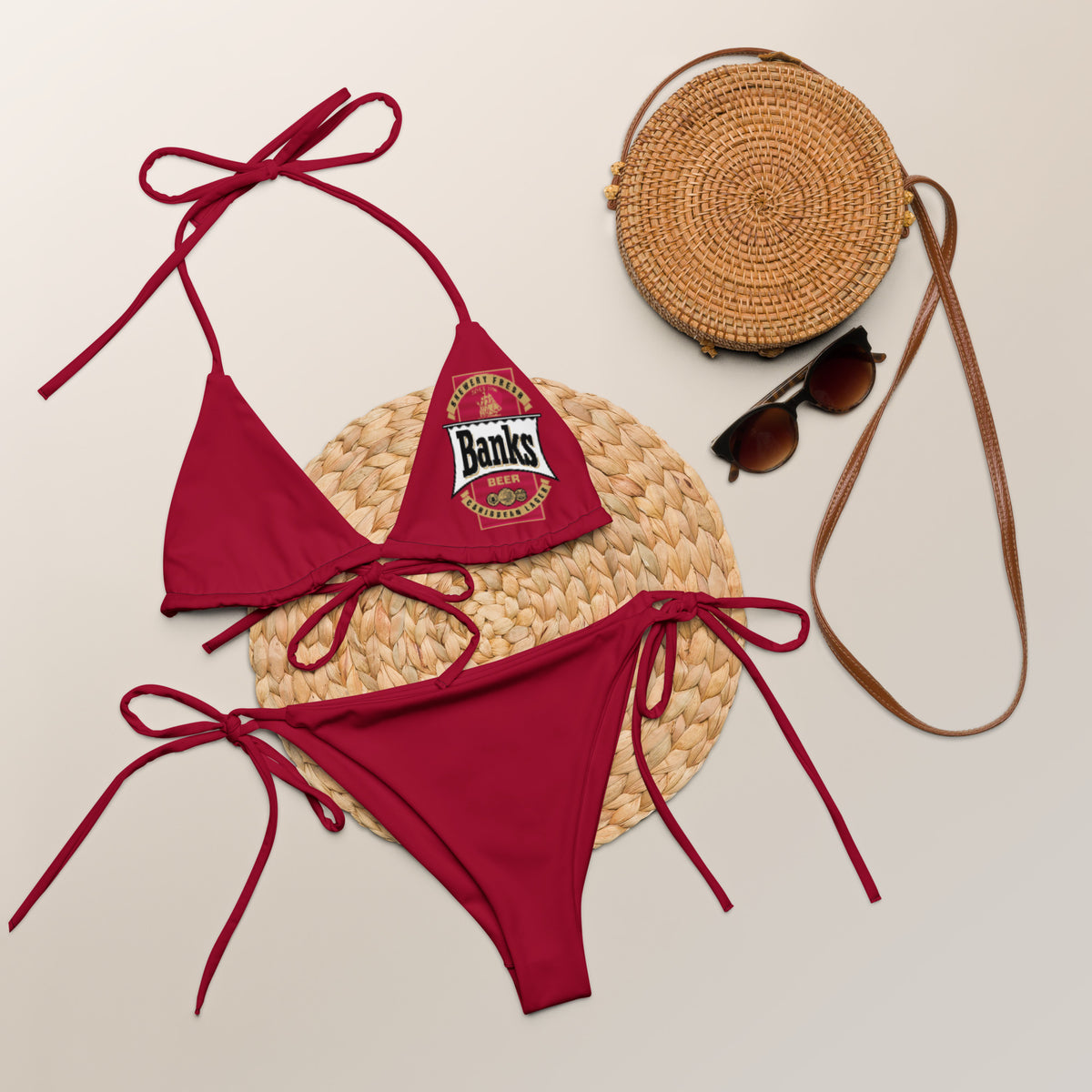 Banks Beer Logo All Over Print Recycled String Bikini - Irie Blues Boutique