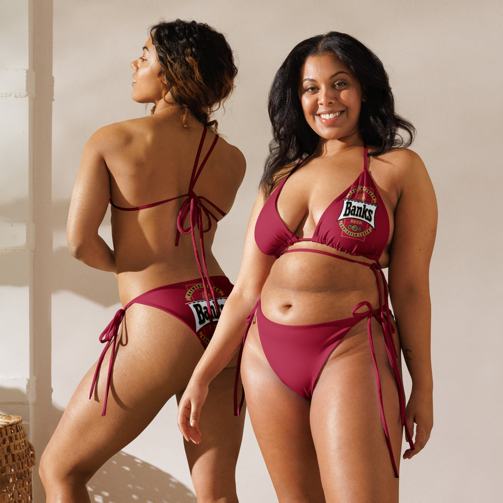 Banks Beer Logo All Over Print Recycled String Bikini - Irie Blues Boutique