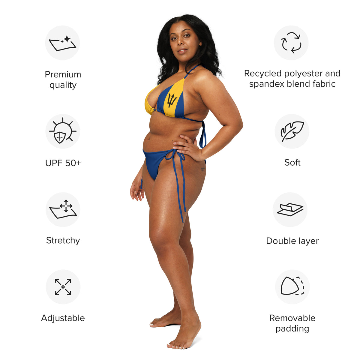 Barbados Flag All-Over Print Recycled String Bikini - Irie Blues Boutique