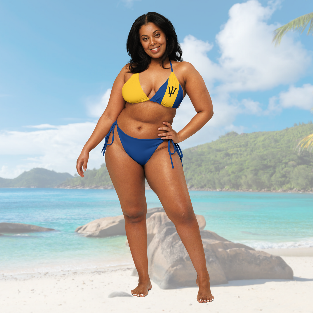 Barbados Flag All-Over Print Recycled String Bikini - Irie Blues Boutique