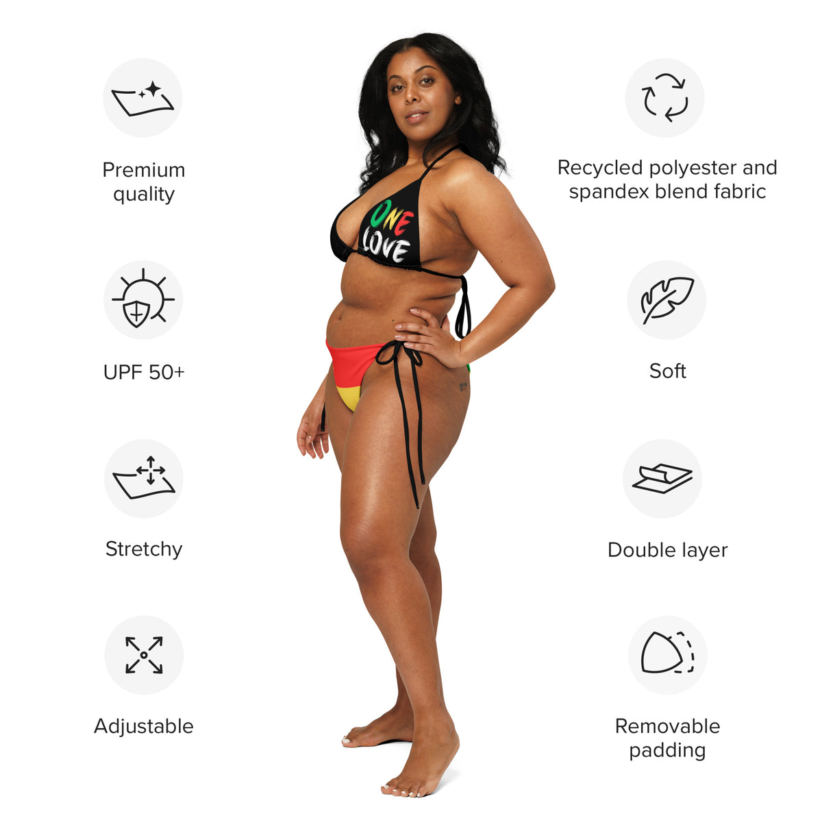 One Love Reggae All Over Print Recycled String Bikini - Irie Blues Boutique