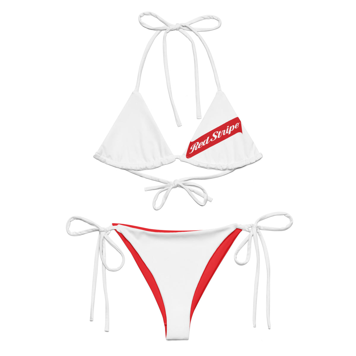 Red Stripe Beer Logo All Over Print Recycled String Bikini - Irie Blues Boutique