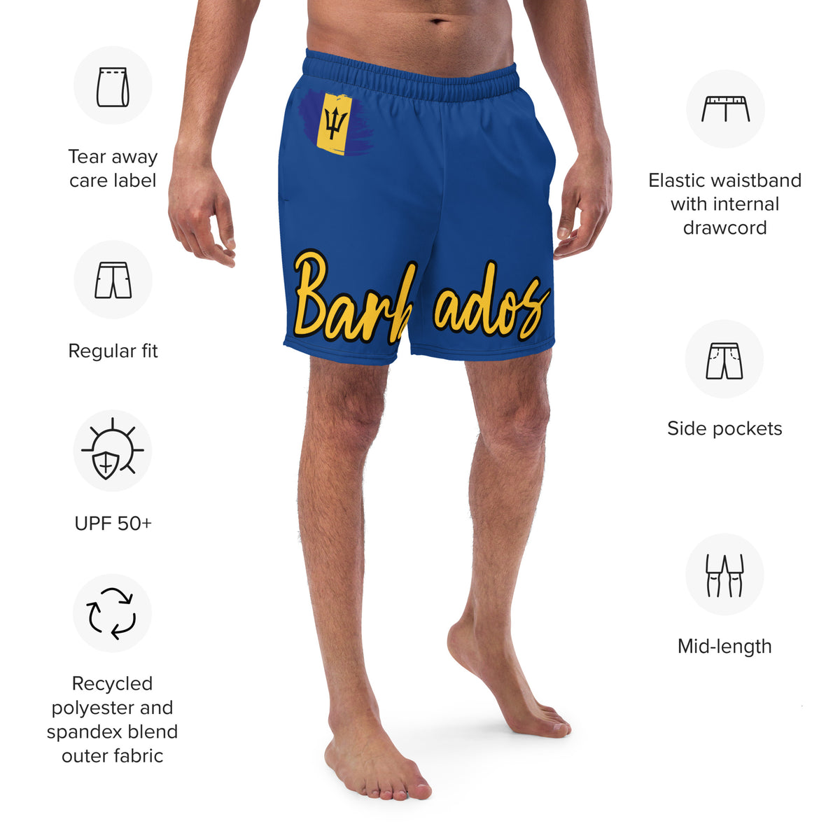 Barbados Flag Recycled Swim Trunks - Irie Blues Boutique