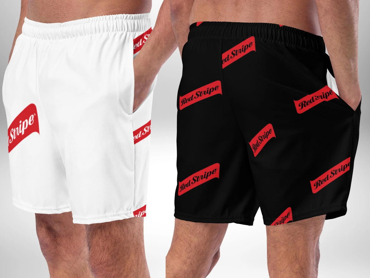 Red Stripe Beer Logo Recycled Swim Trunks - Irie Blues Boutique