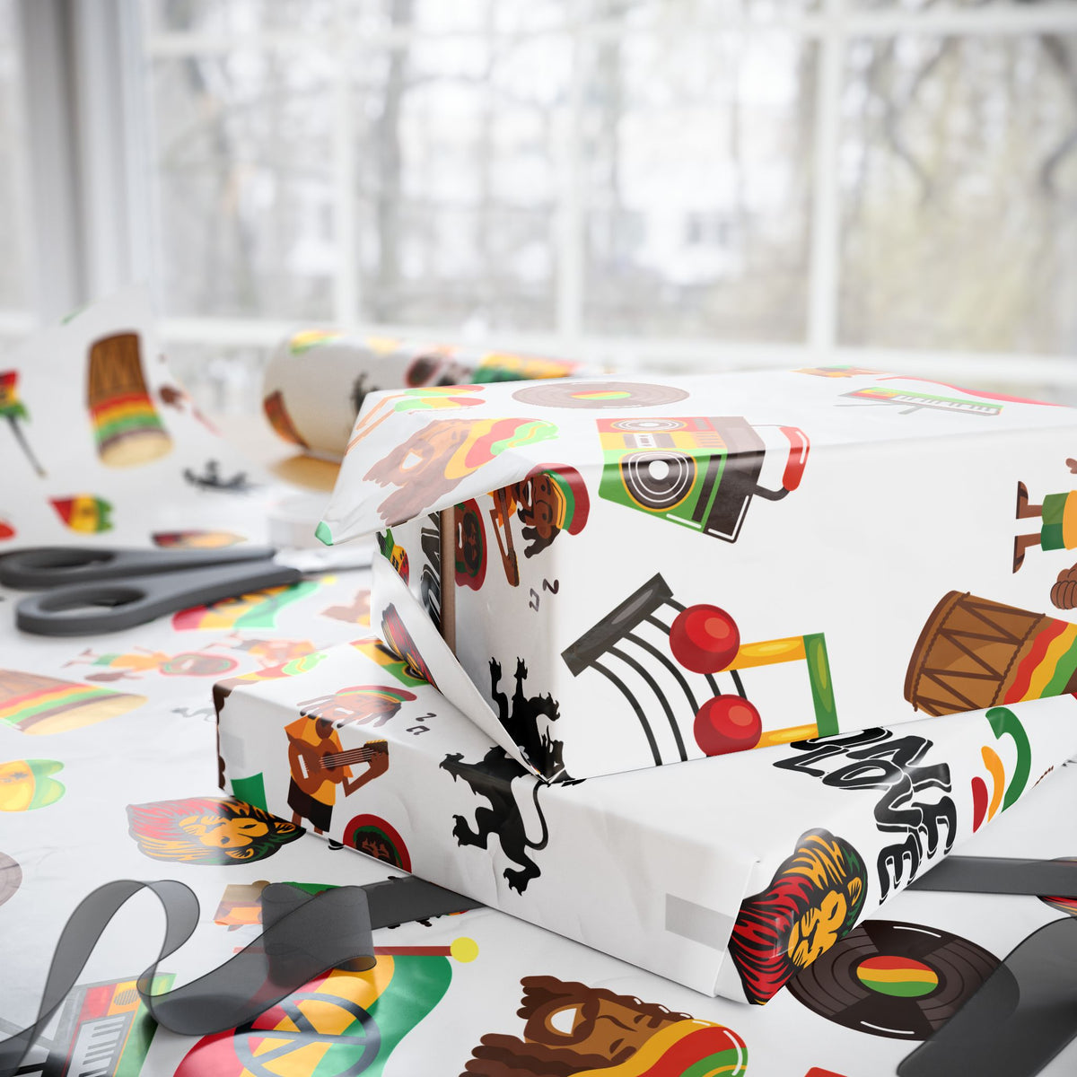 Reggae Theme Wrapping Papers (White) - Irie Blues Boutique